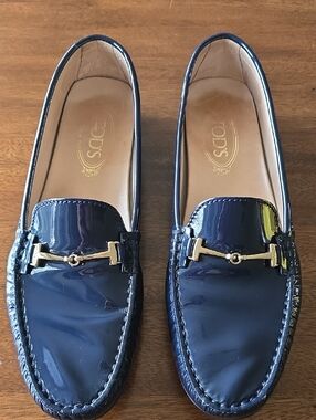 Tod's Navy Blue Patent Leather Horsebit Loafers